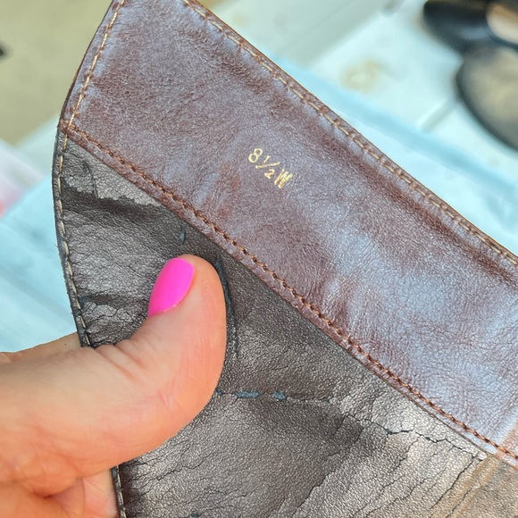 VANELI 8.5 BROWN ITALIAN LEATHER RIDING BOOTS STRETCHY KNEE SHORT BLOCK HEEL - Picture 4 of 16